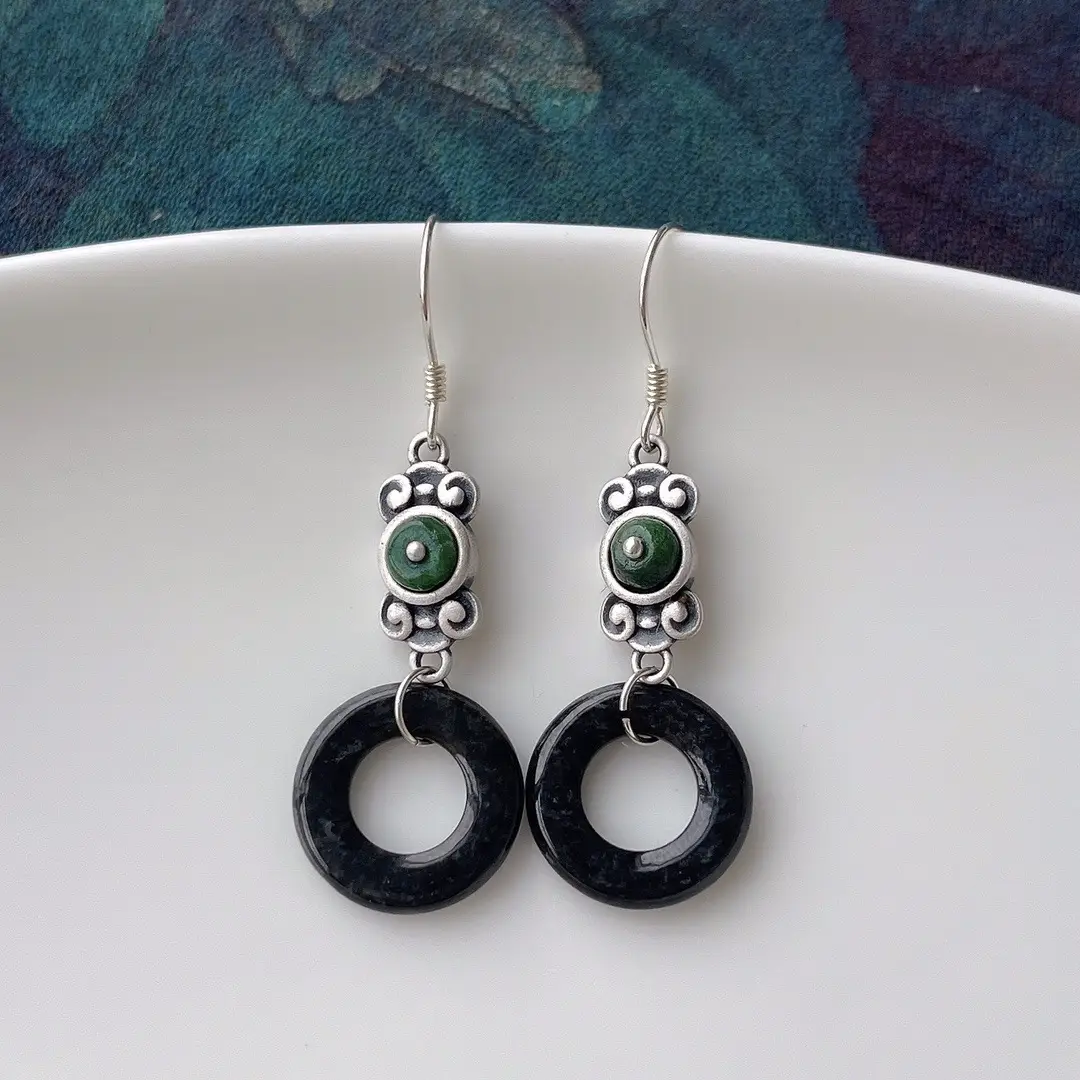 Jade Black Buckle Earrings Gold Plated 925 Silver — feature 48