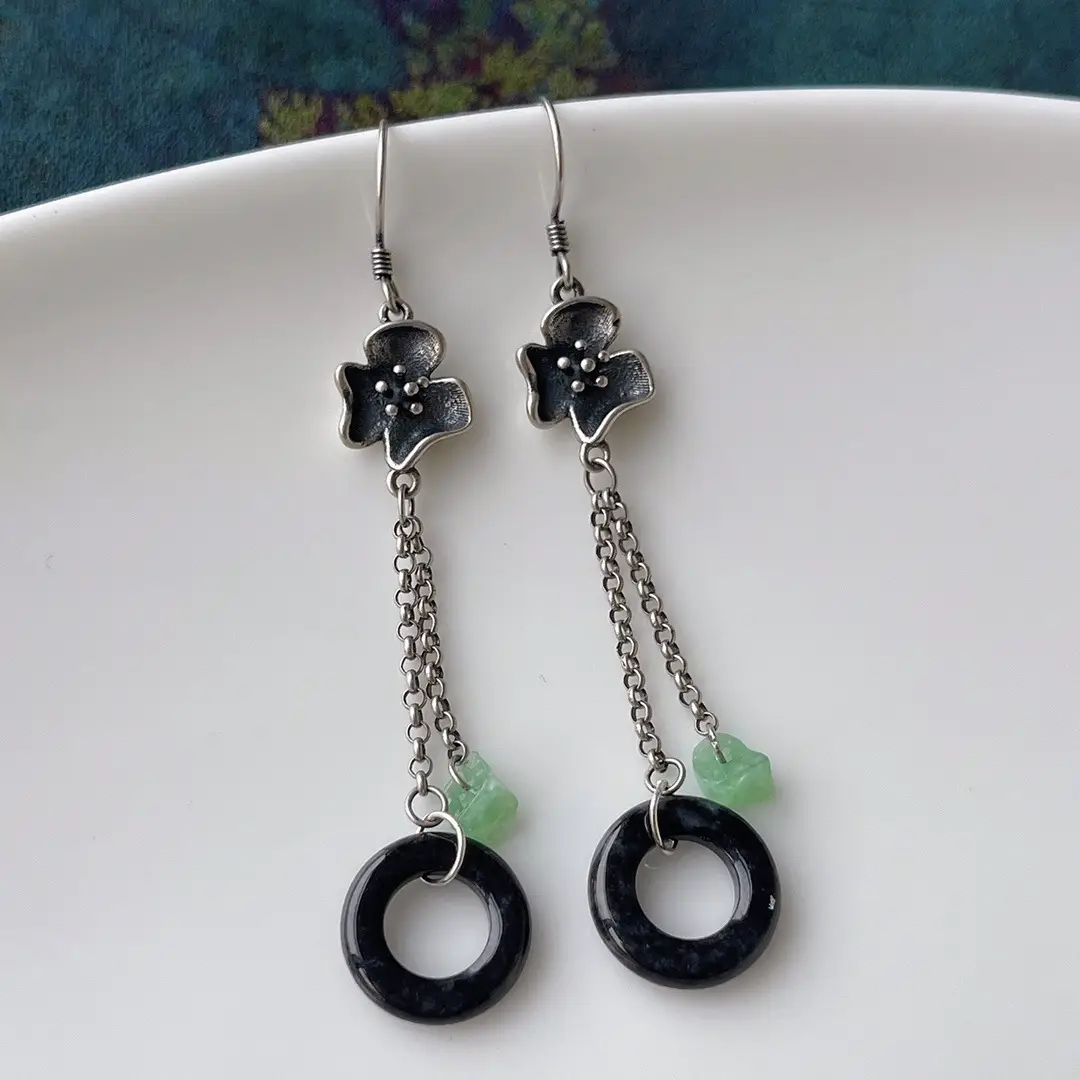 Jade Black Buckle Earrings Gold Plated 925 Silver — feature 54