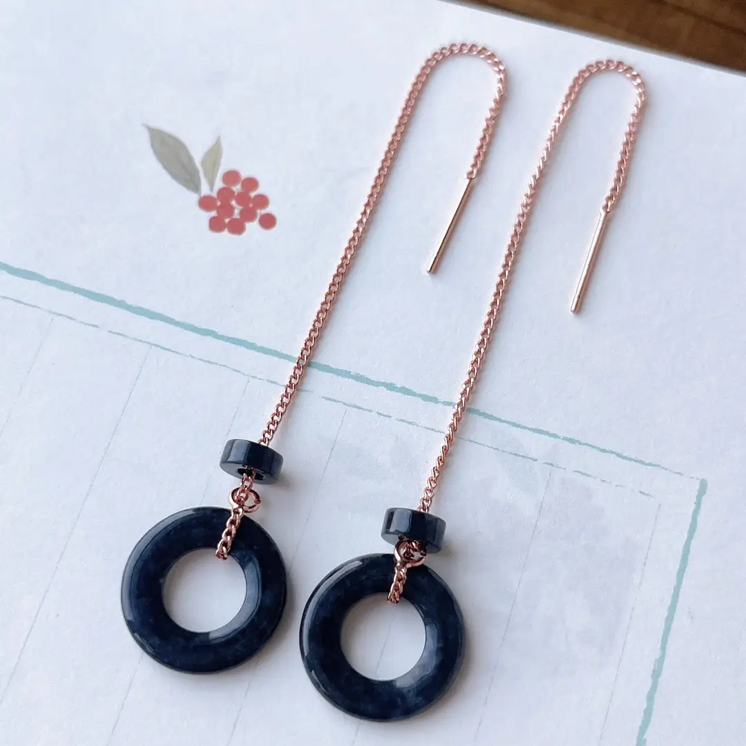 Jade Black Buckle Earrings Gold Plated 925 Silver