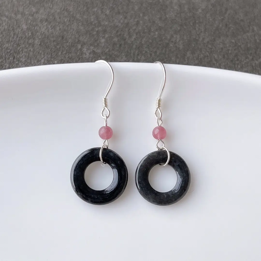 Jade Black Buckle Earrings Gold Plated 925 Silver
