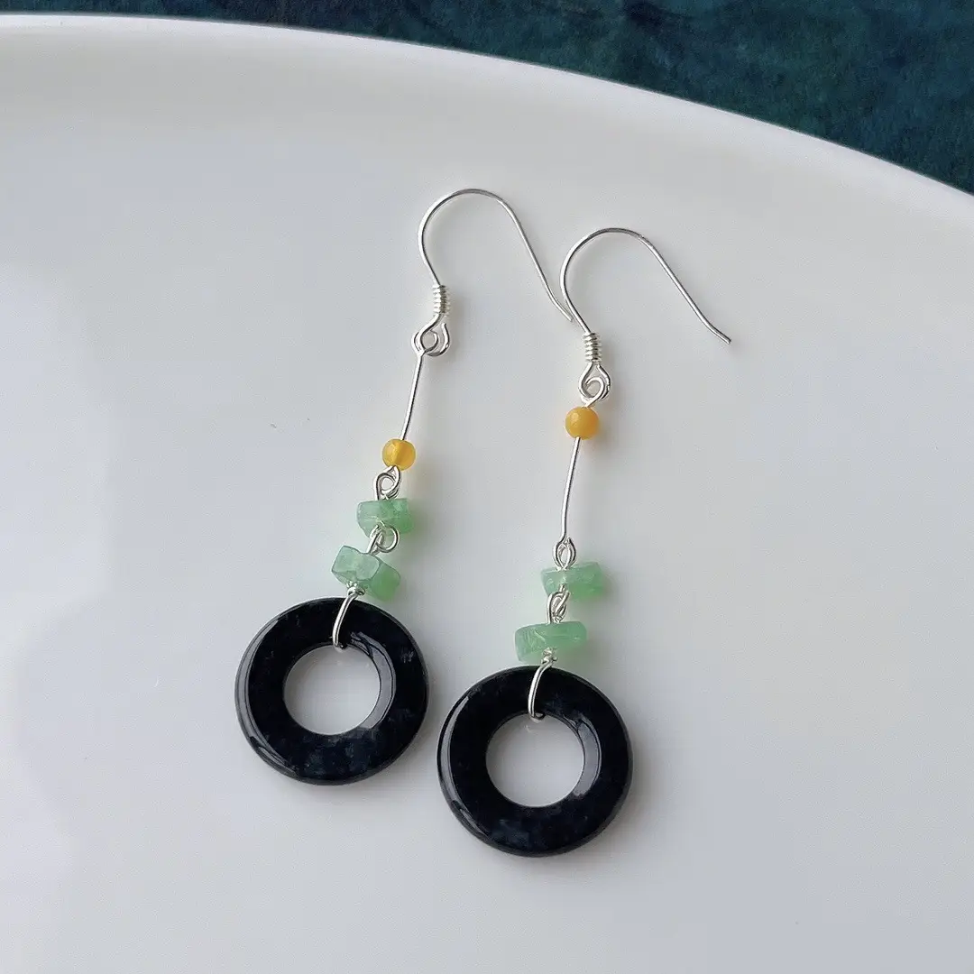 Jade Black Buckle Earrings Gold Plated 925 Silver