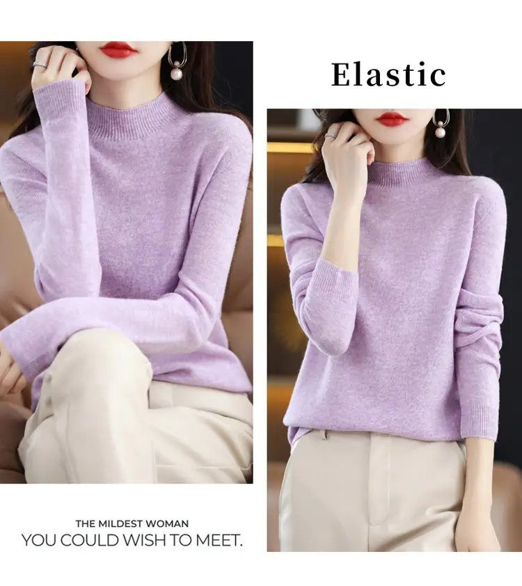 Women's Knit Sweater Half-High Collar 2025 Spring — feature 22