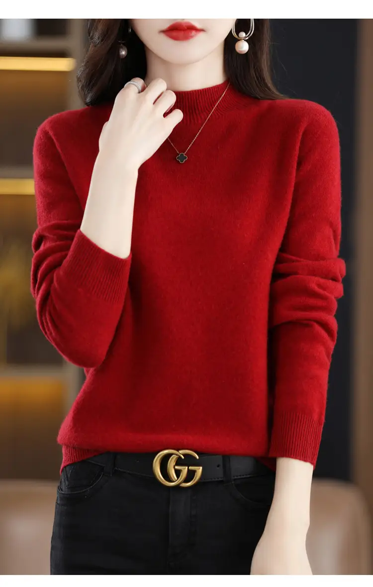 Women's Knit Sweater Half-High Collar 2025 Spring — feature 23