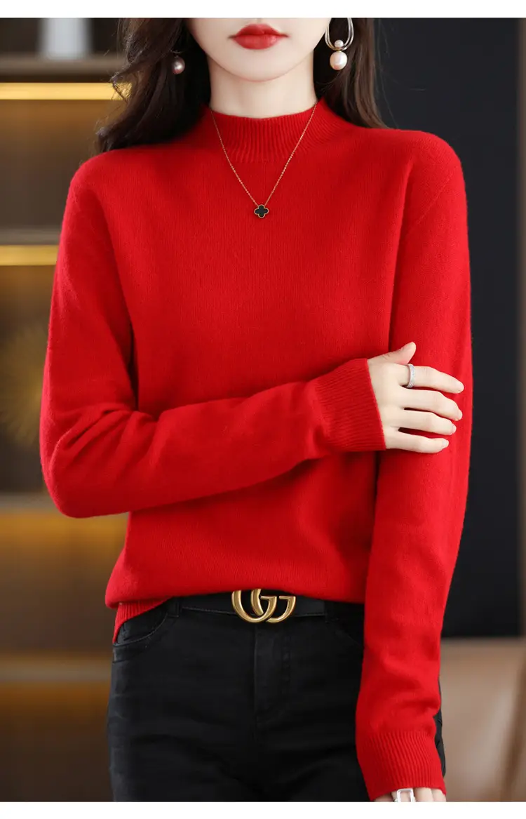 Women's Knit Sweater Half-High Collar 2025 Spring — feature 27