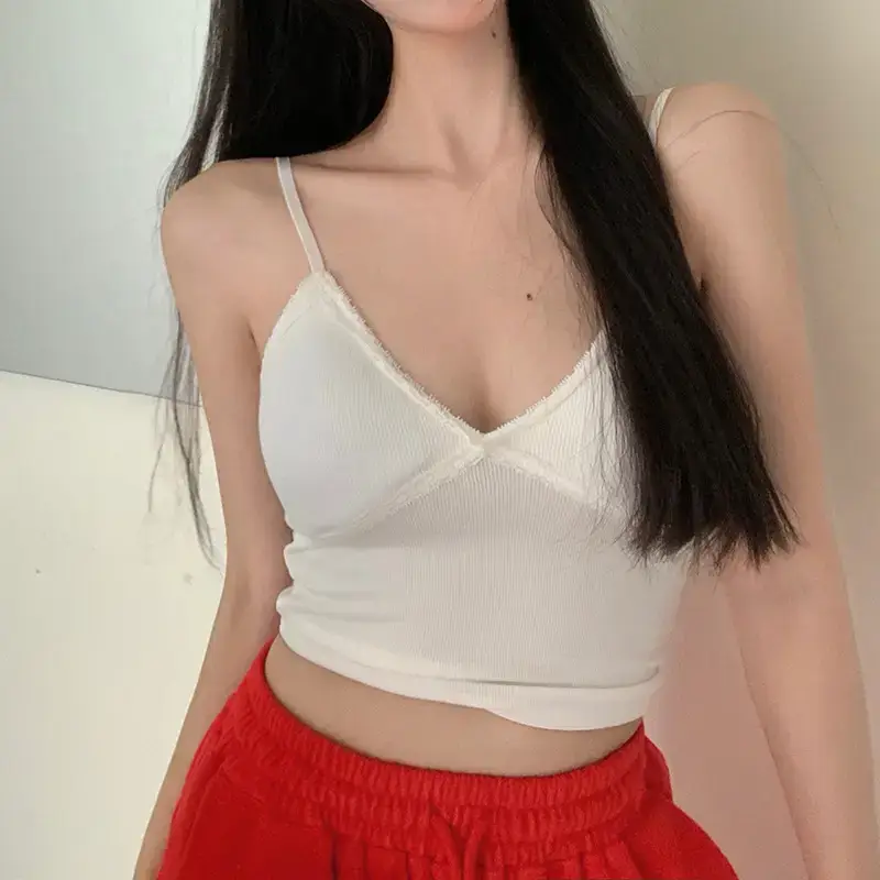 Pink V Neck Camisole Top with Built-In Chest Pad - Image 9