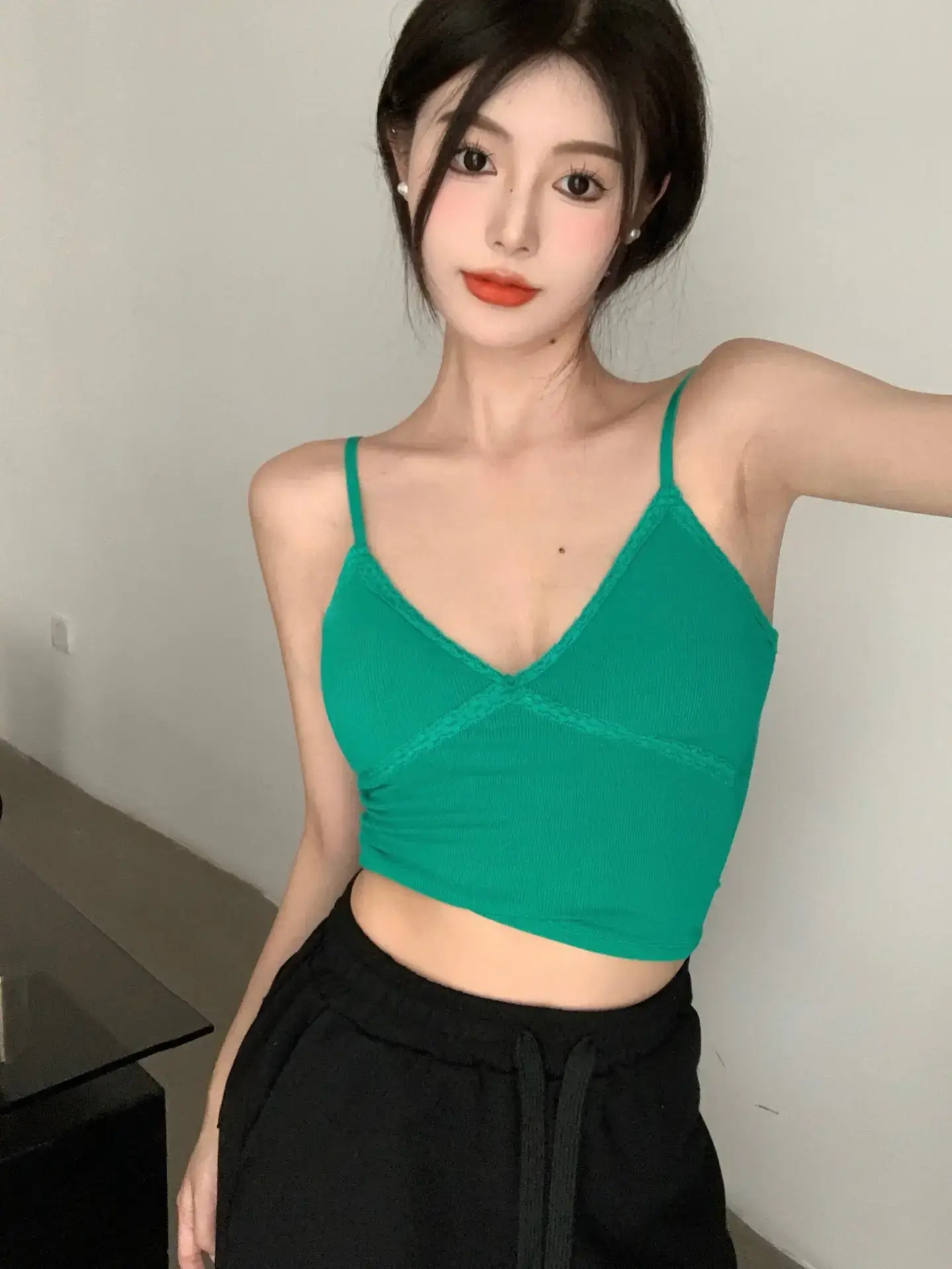 Pink V Neck Camisole Top with Built-In Chest Pad — feature 10