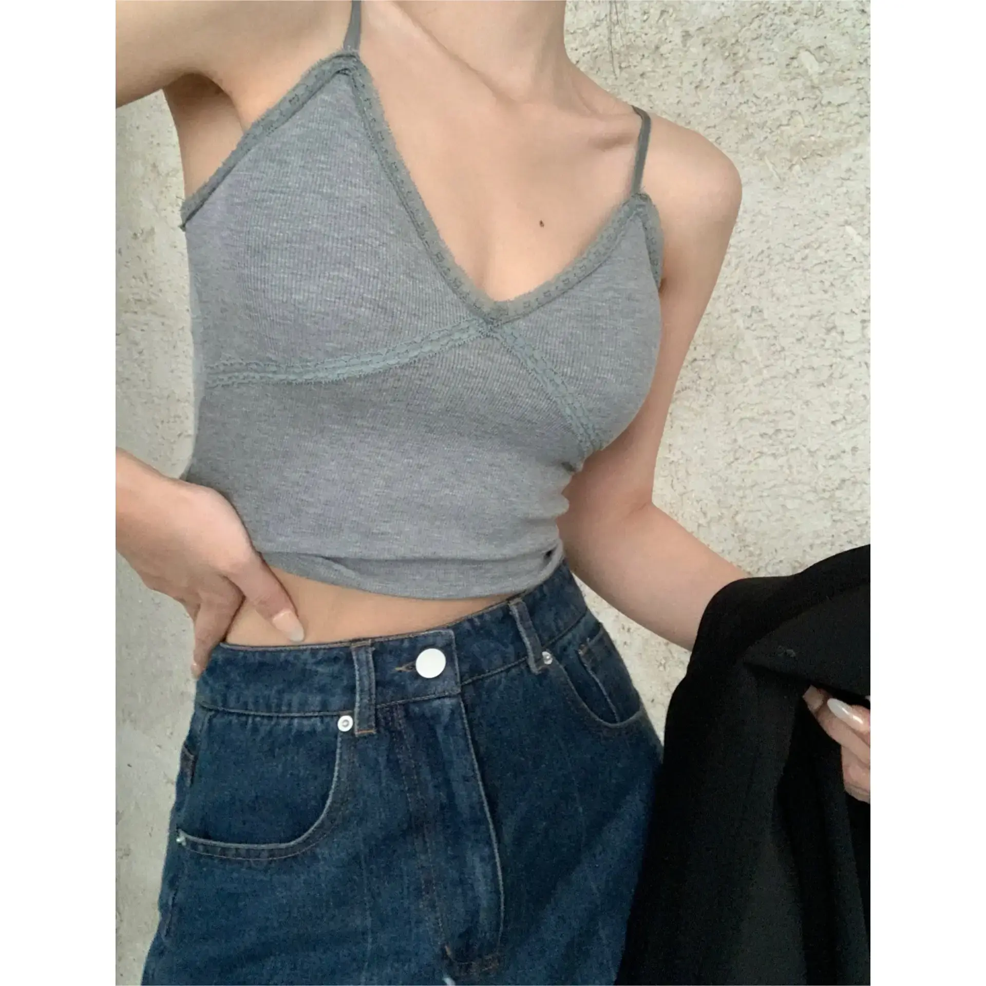 Pink V Neck Camisole Top with Built-In Chest Pad — feature 13