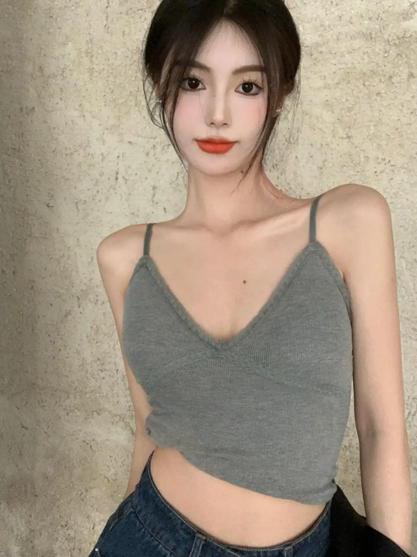 Pink V Neck Camisole Top with Built-In Chest Pad — feature 16