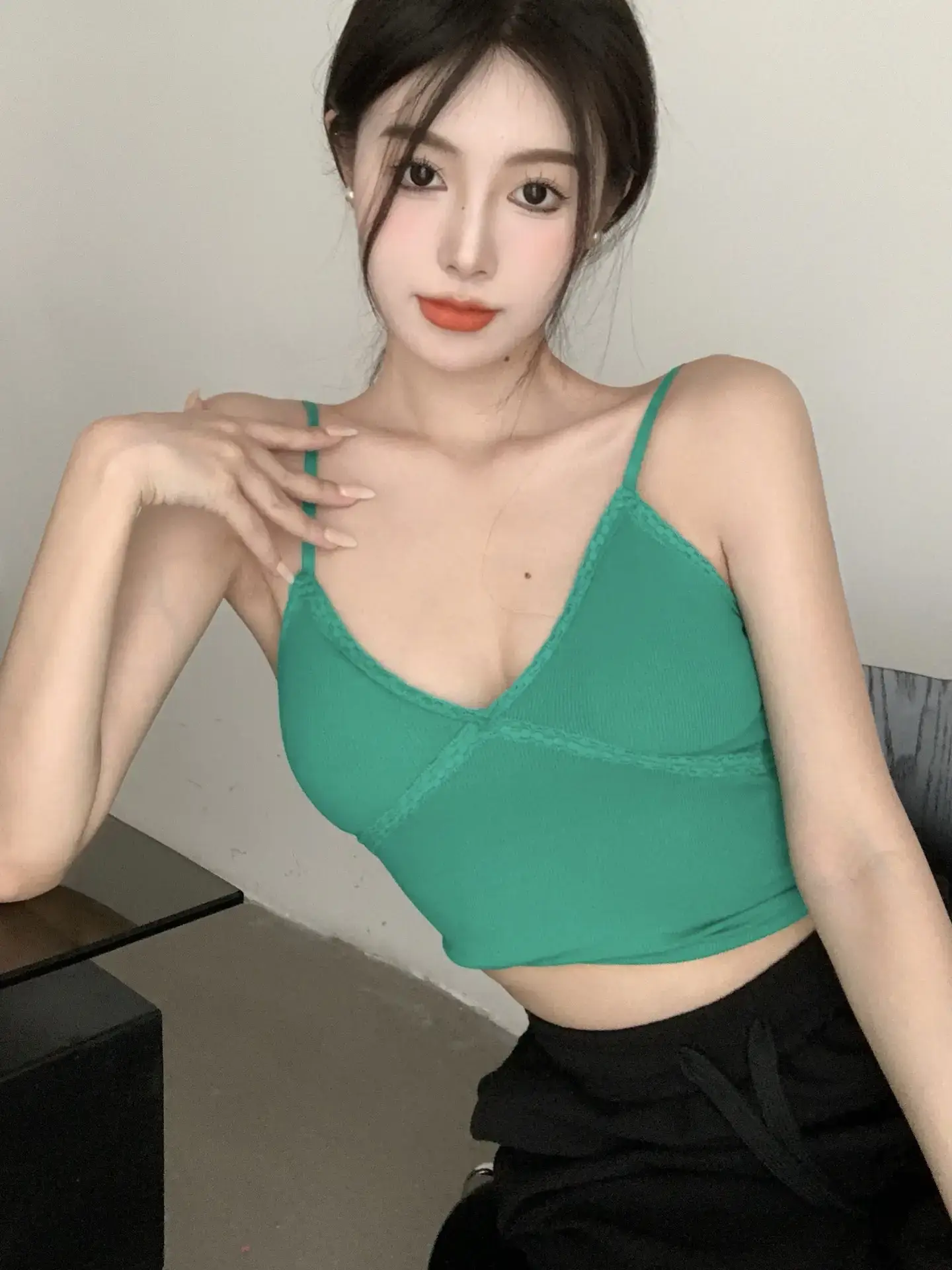 Pink V Neck Camisole Top with Built-In Chest Pad — feature 21