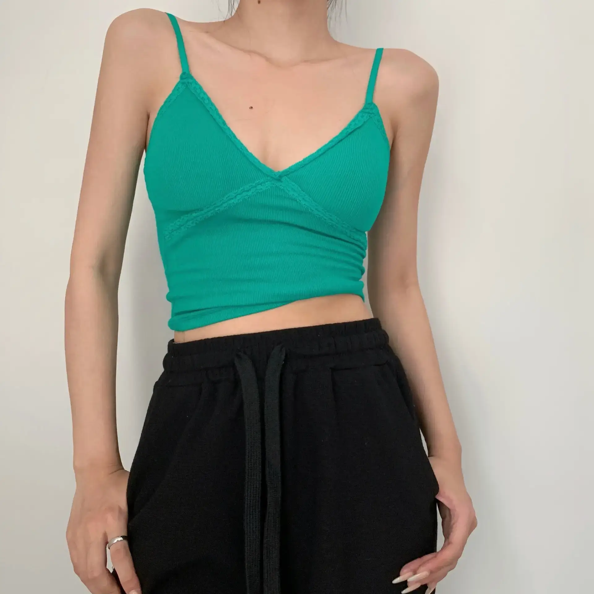 Pink V Neck Camisole Top with Built-In Chest Pad — feature 26