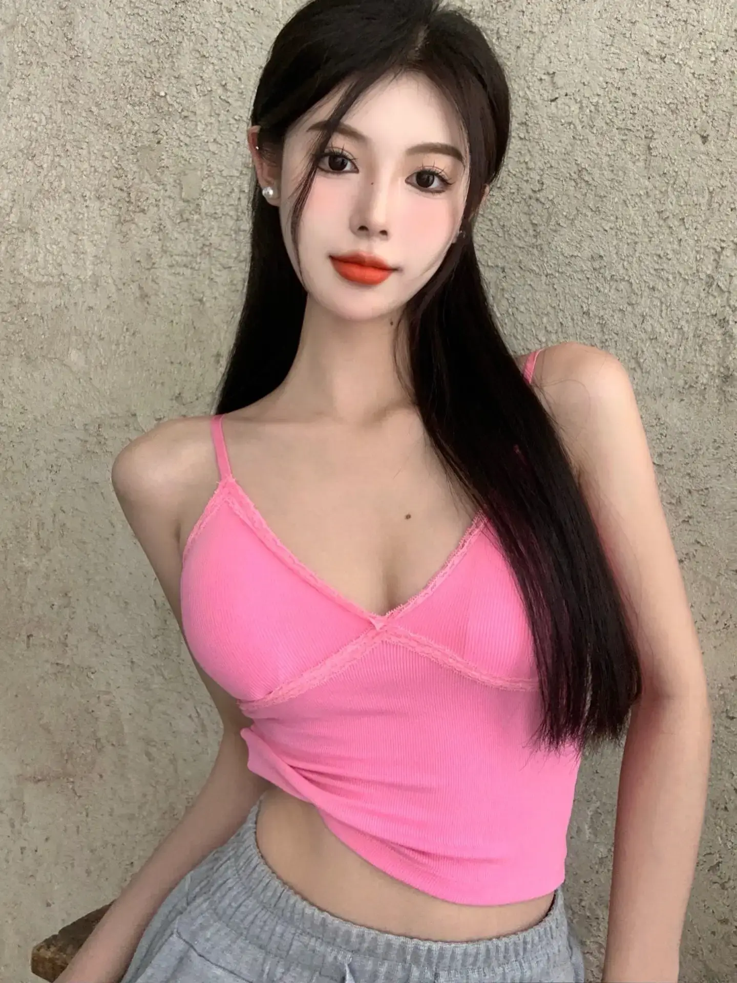 Pink V Neck Camisole Top with Built-In Chest Pad — feature 29