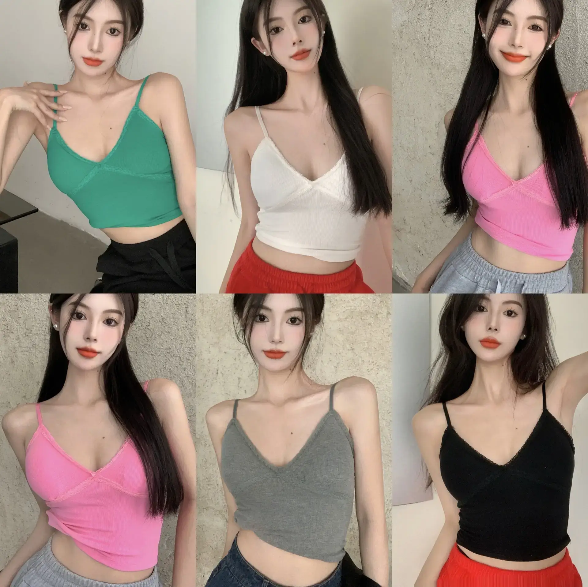 Pink V Neck Camisole Top with Built-In Chest Pad — feature 3