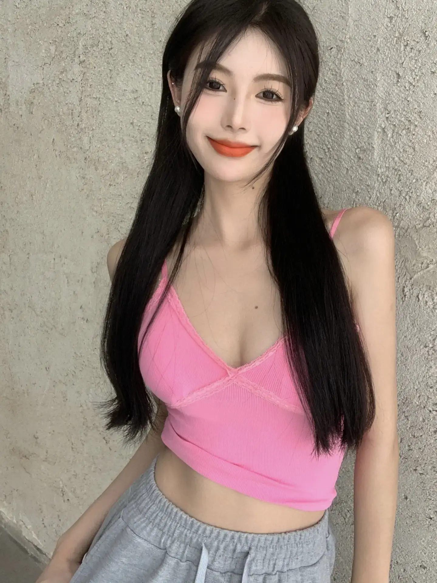 Pink V Neck Camisole Top with Built-In Chest Pad — feature 35