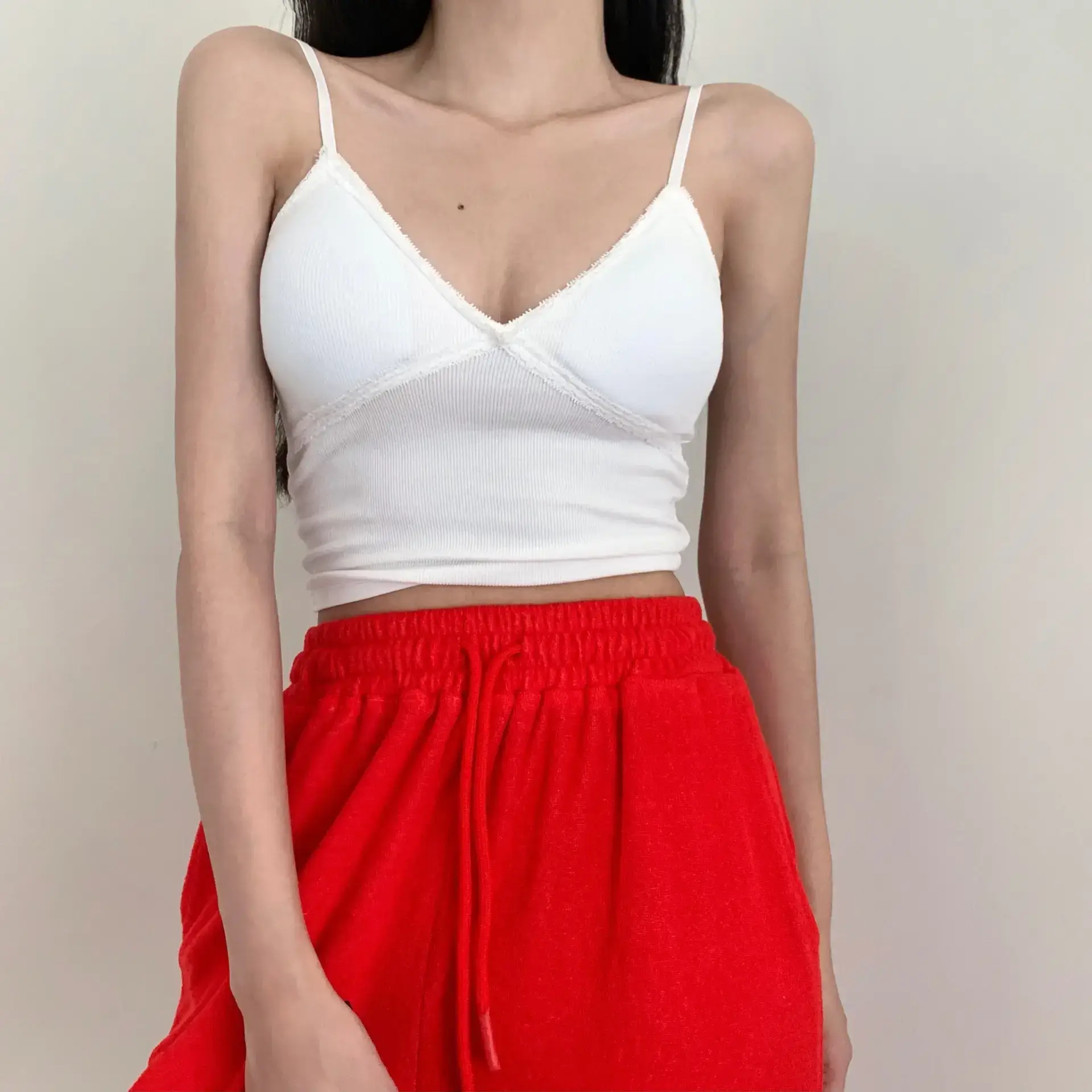Pink V Neck Camisole Top with Built-In Chest Pad — feature 37