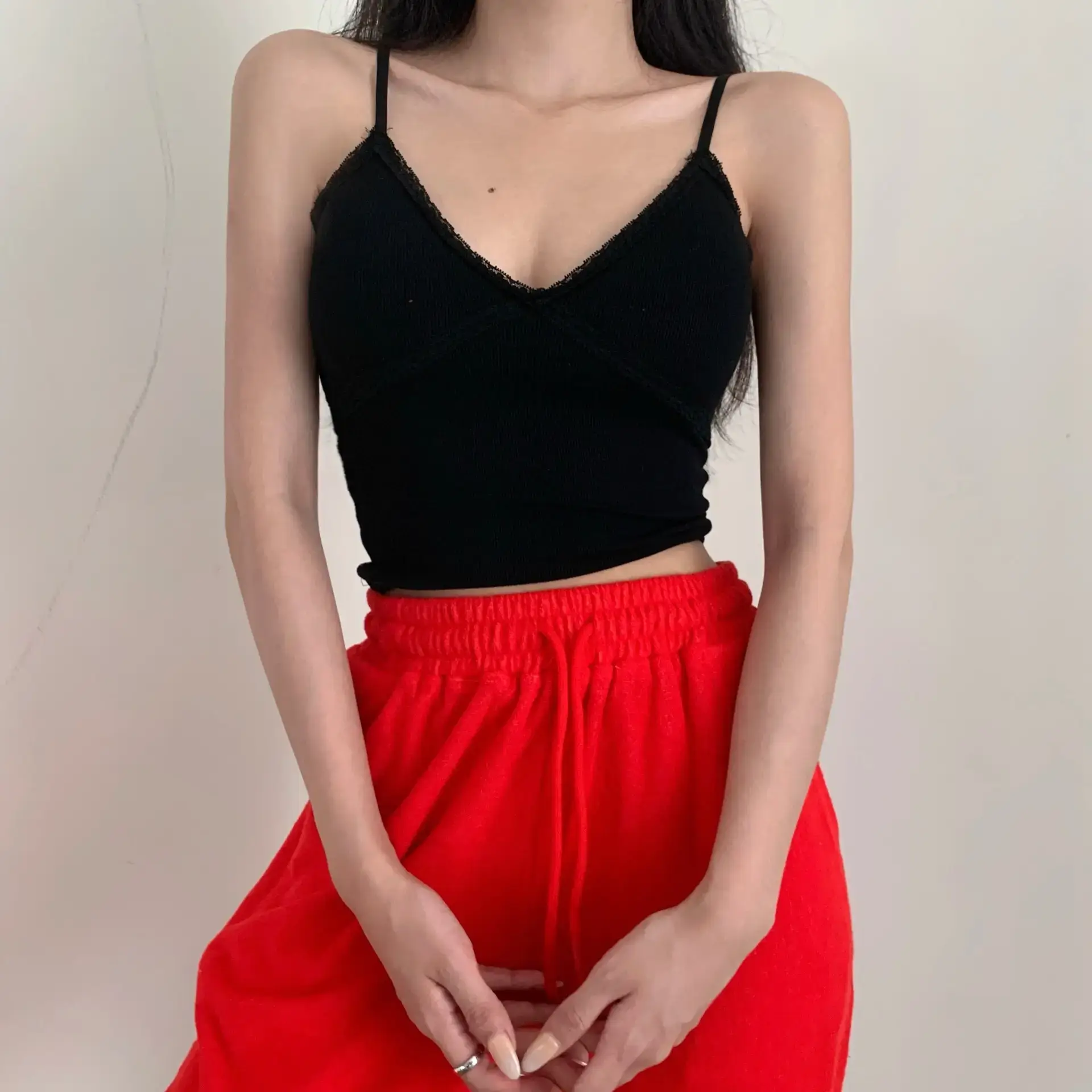 Pink V Neck Camisole Top with Built-In Chest Pad — feature 39