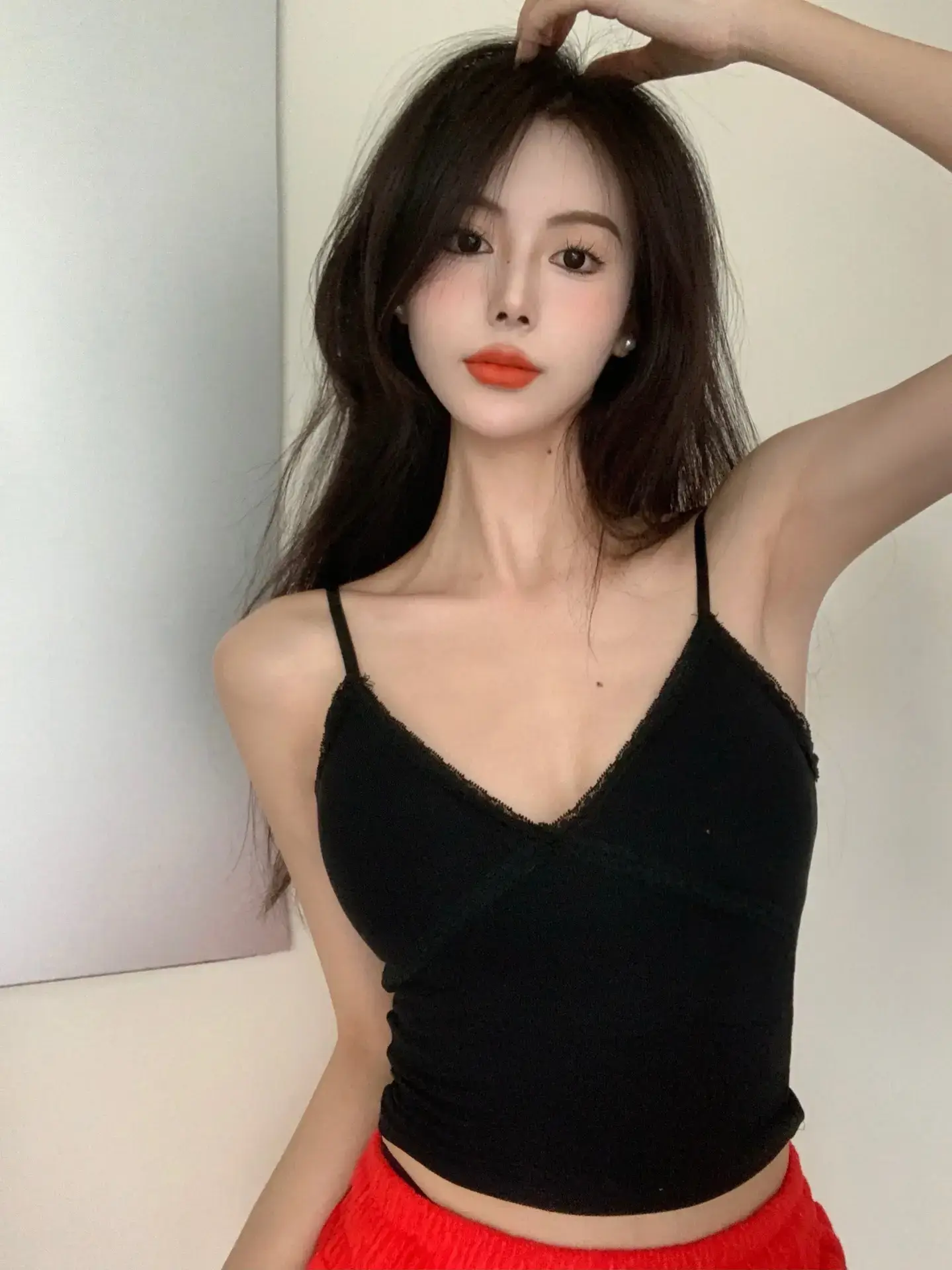 Pink V Neck Camisole Top with Built-In Chest Pad — feature 8