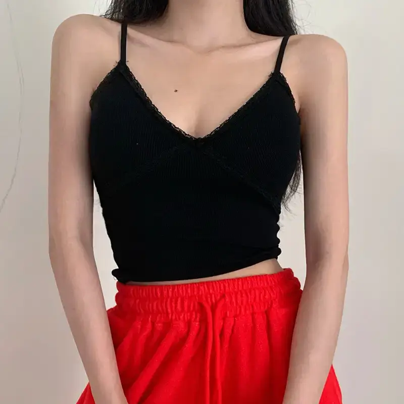 Pink V Neck Camisole Top with Built-In Chest Pad - Image 4