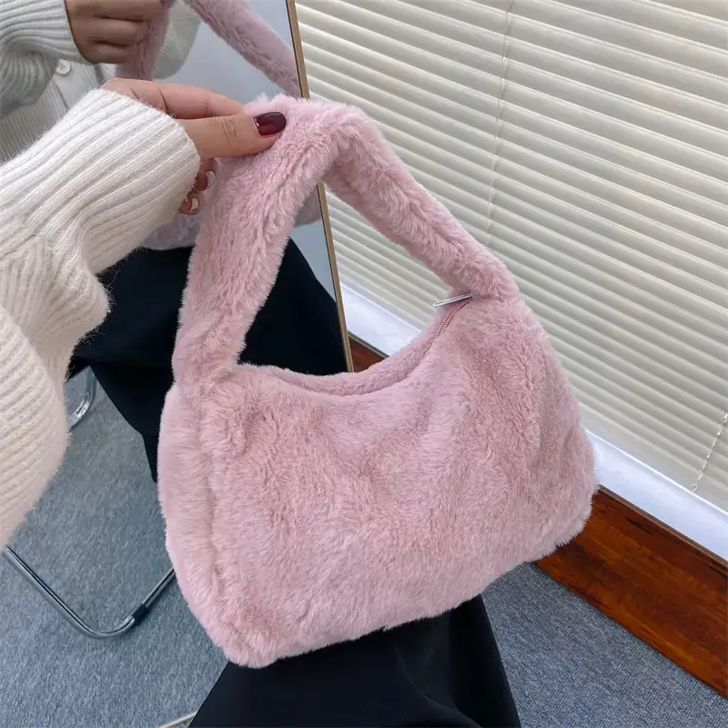Pink Plush Shoulder Bag Women 2022 Winter
