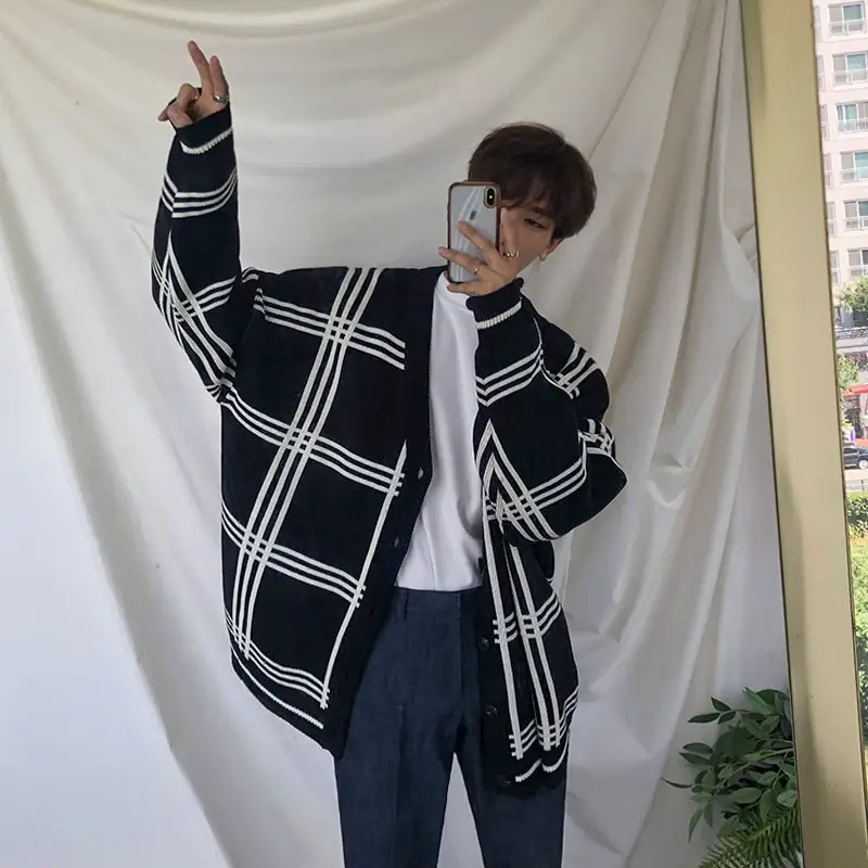 2025 Men's Navy Blue Korean Style Knit Cardigan - Image 5