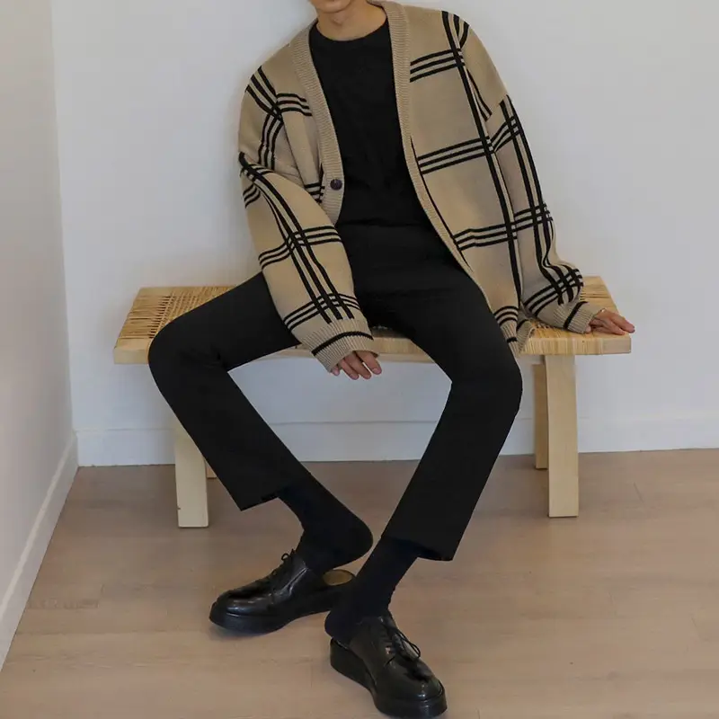 2025 Men's Navy Blue Korean Style Knit Cardigan - Image 6