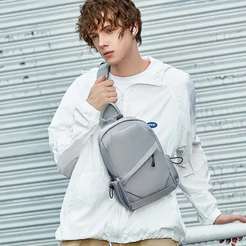 Men's Grey Casual Crossbody Bag Small Trendy Messenger Bag - Image 4