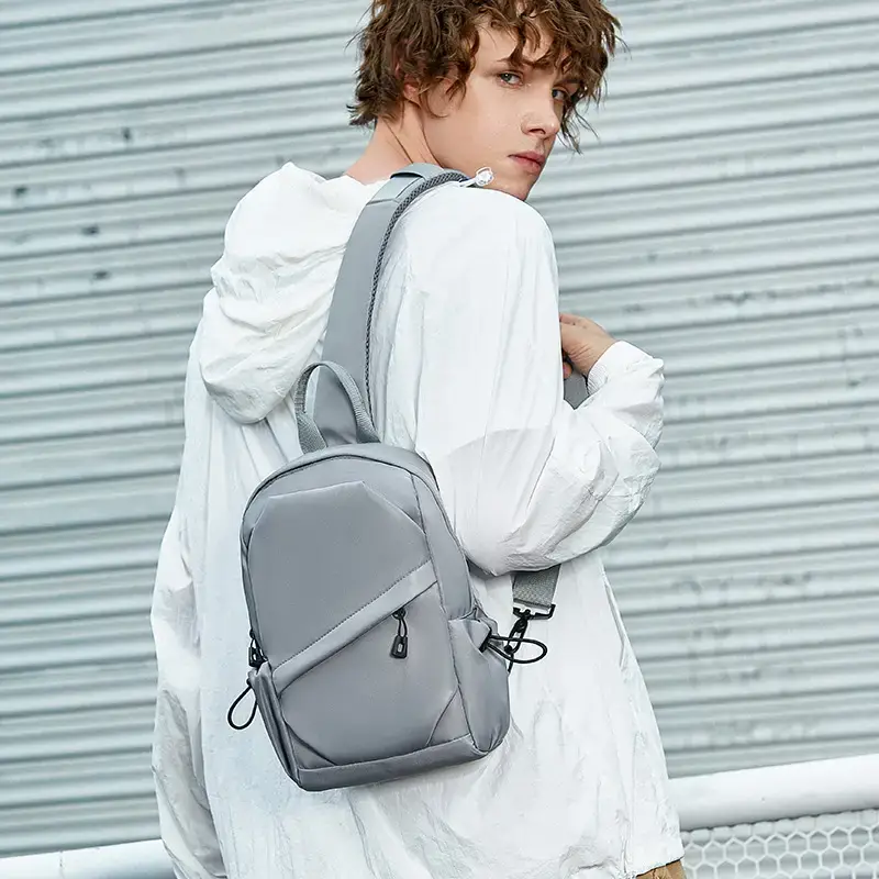 Men's Grey Casual Crossbody Bag Small Trendy Messenger Bag - Image 5