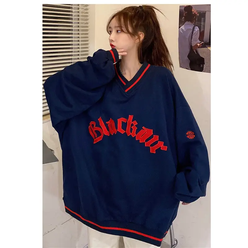Black Star V-Neck Sweatshirt Women 2022 Winter - Image 5