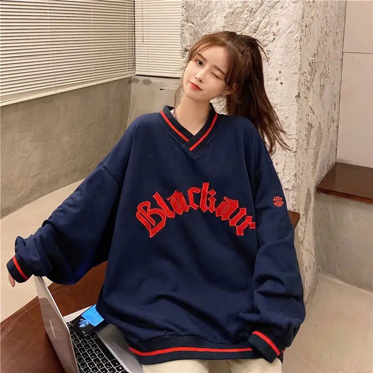 Black Star V-Neck Sweatshirt Women 2022 Winter — feature 12