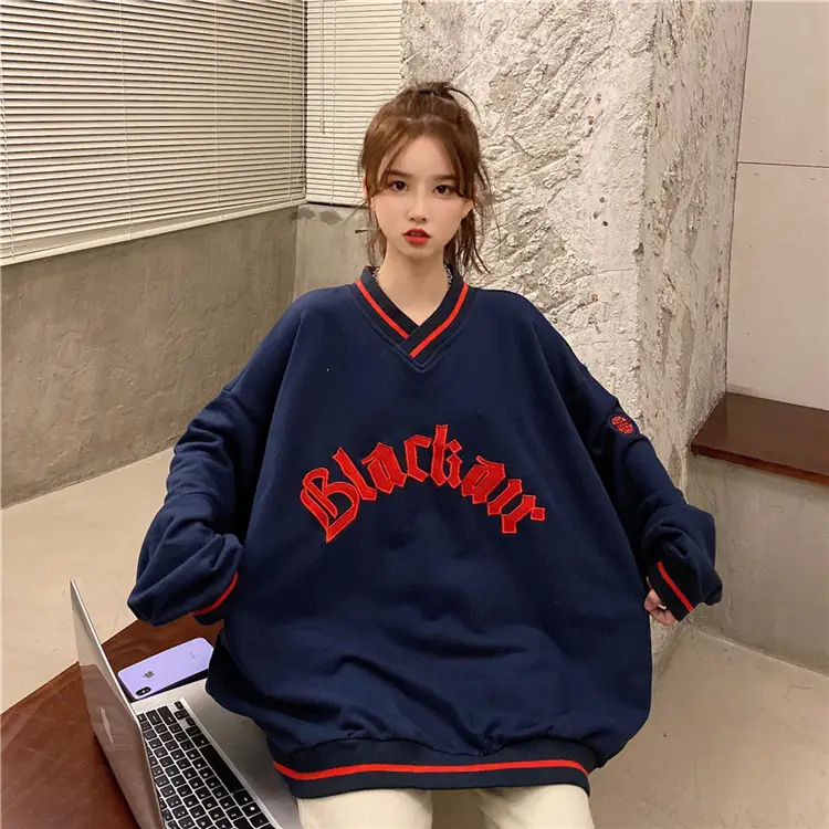 Black Star V-Neck Sweatshirt Women 2022 Winter — feature 13