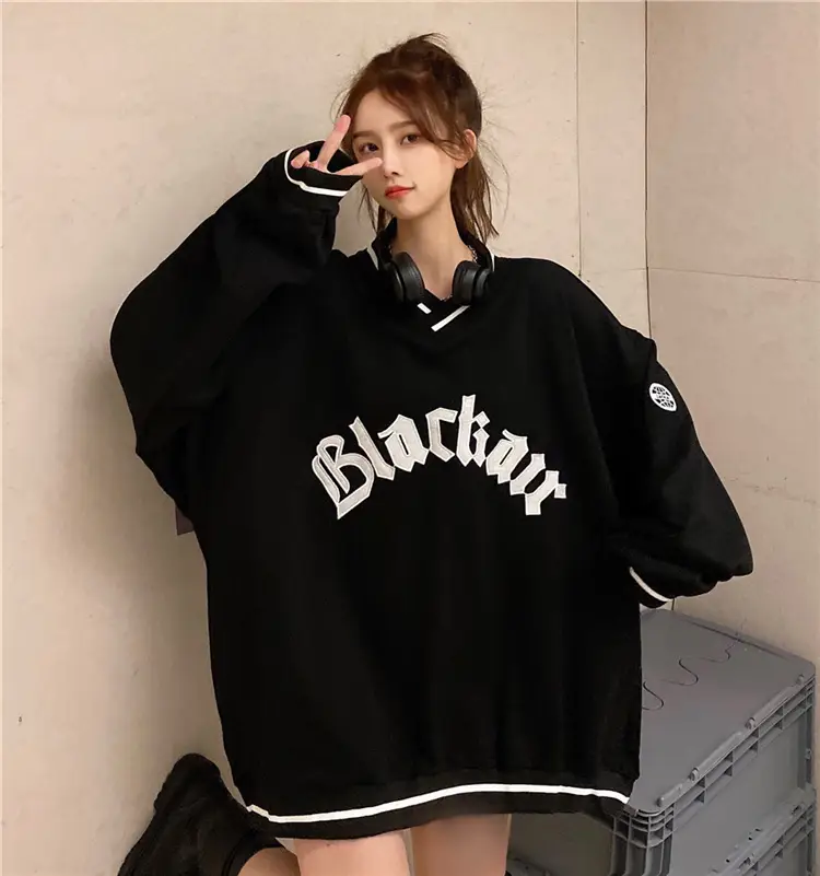 Black Star V-Neck Sweatshirt Women 2022 Winter — feature 29