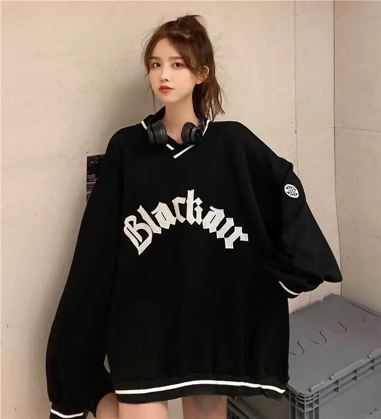 Black Star V-Neck Sweatshirt Women 2022 Winter — feature 30