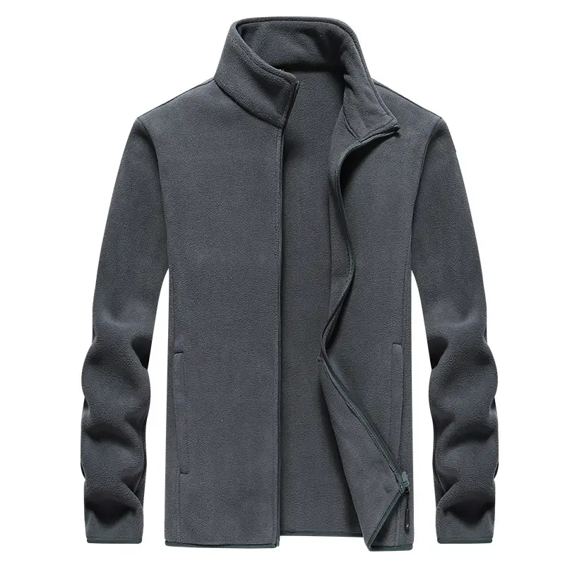Men's Grey Fleece Warm Jacket with Collar - Image 8