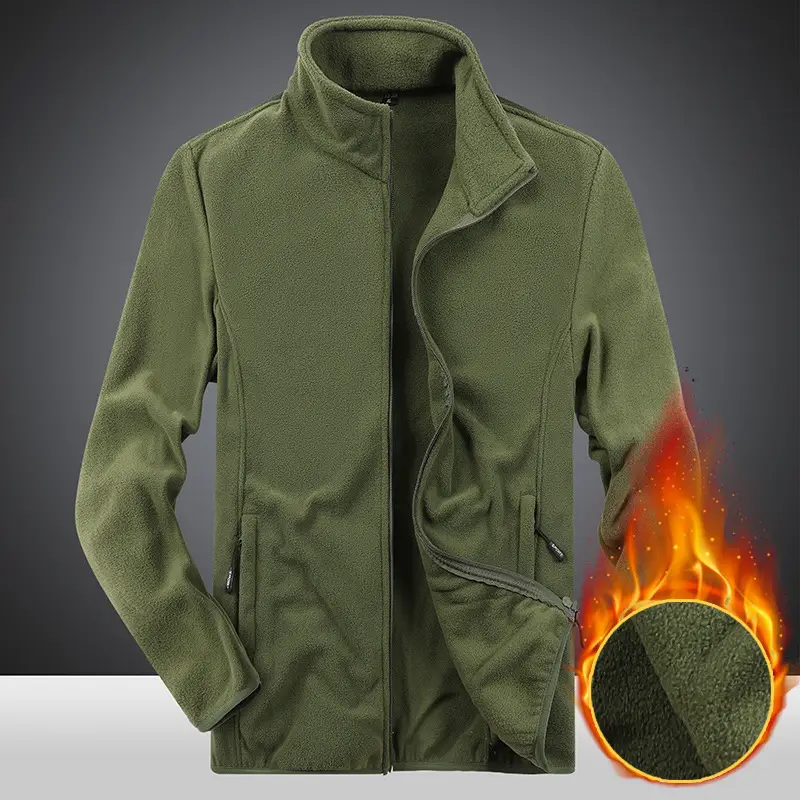 Men's Grey Fleece Warm Jacket with Collar - Image 2