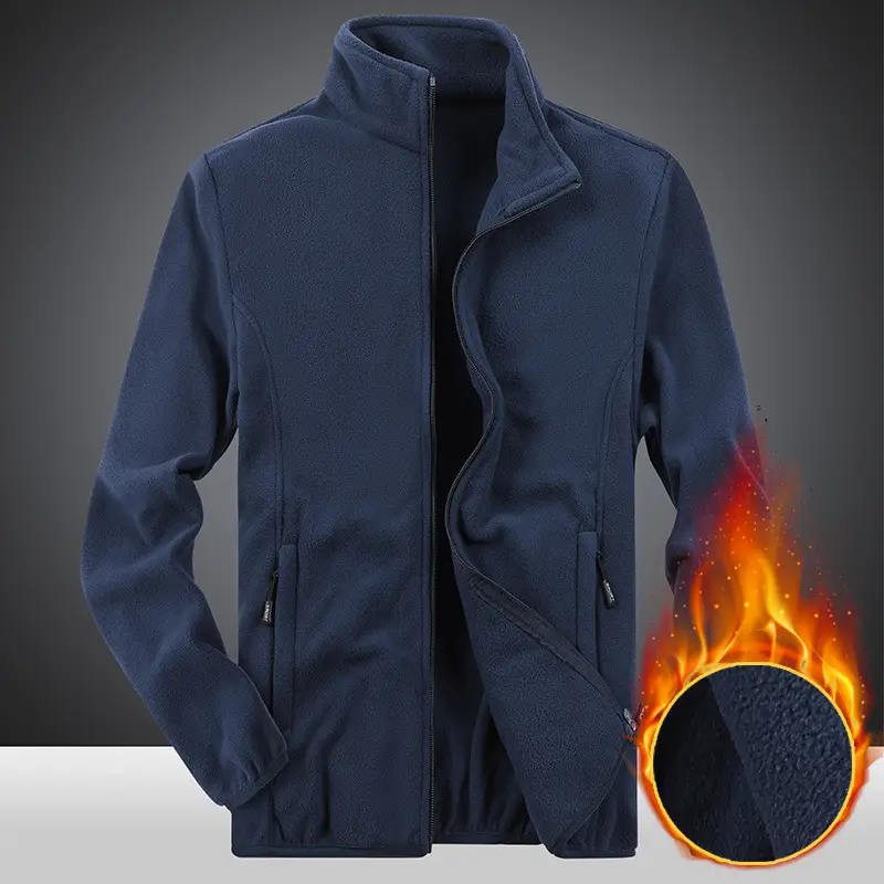 Men's Grey Fleece Warm Jacket with Collar - Image 3