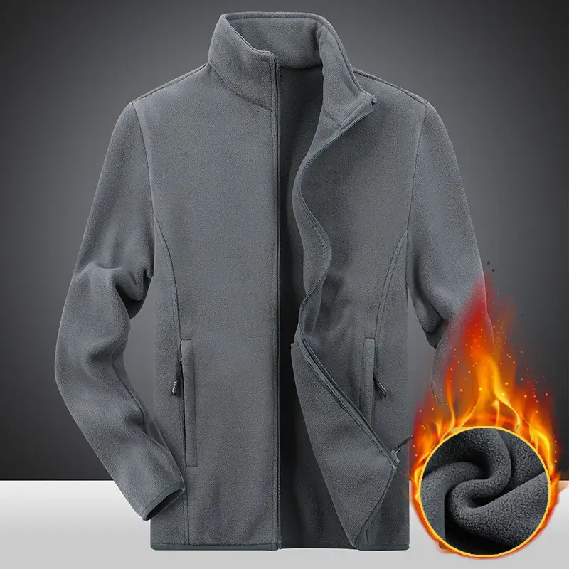 Men's Grey Fleece Warm Jacket with Collar - Image 4