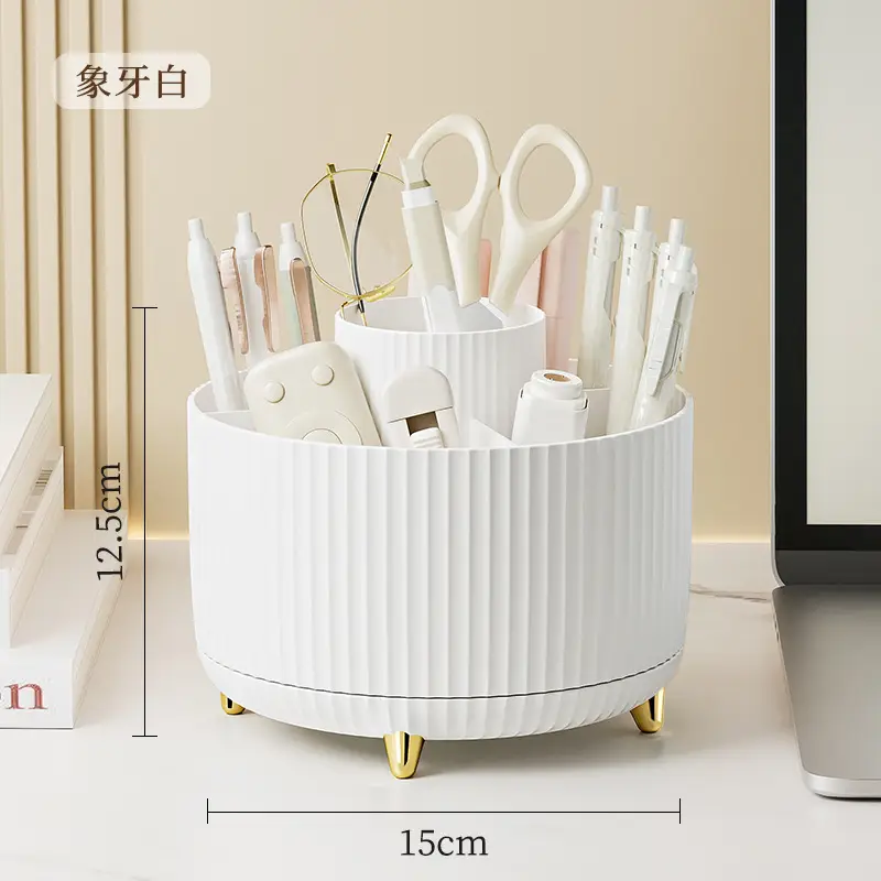 Rotating Plastic Desk Pen Storage Box Mint Green