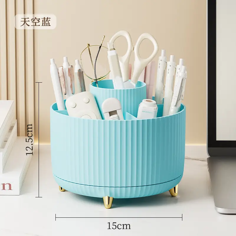 Rotating Plastic Desk Pen Storage Box Mint Green