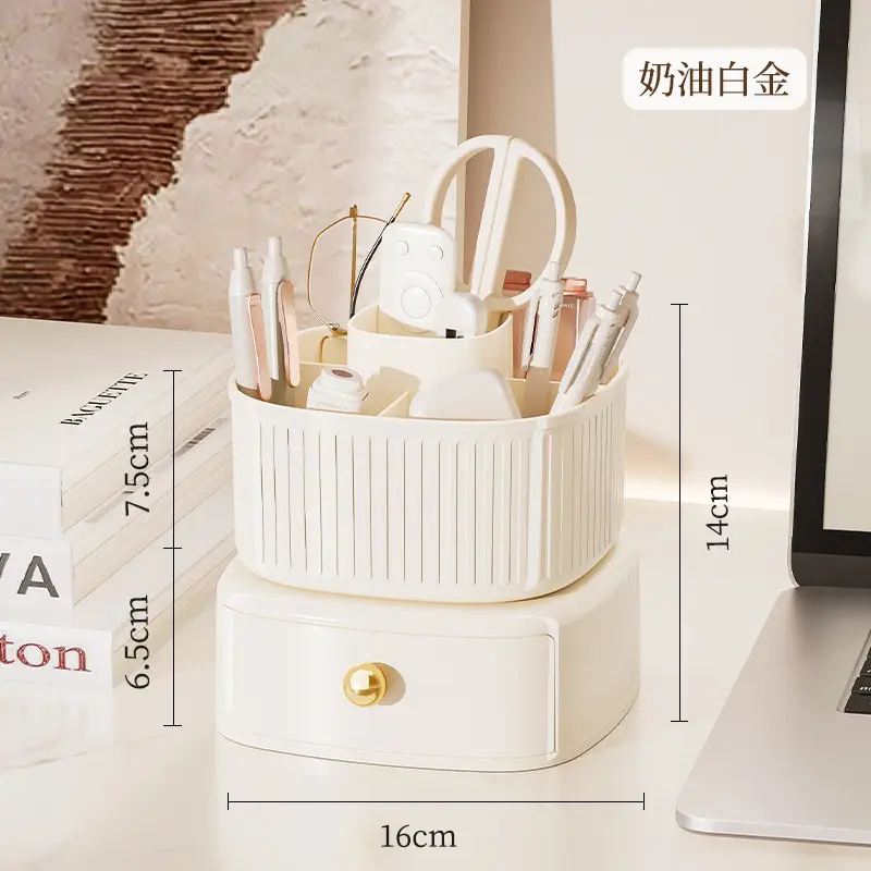 Rotating Plastic Desk Pen Storage Box Mint Green