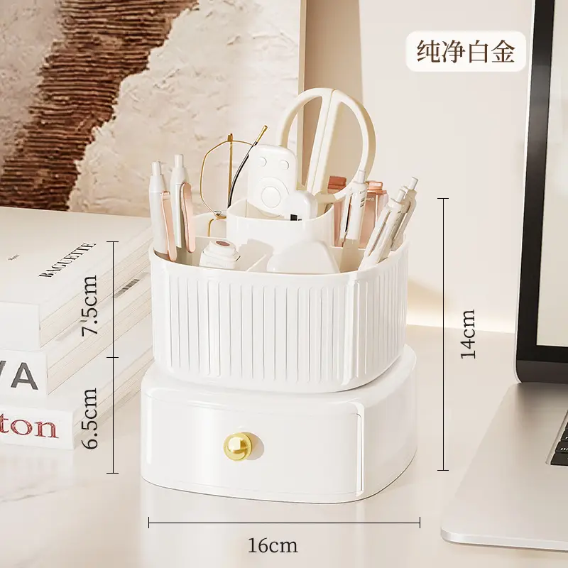Rotating Plastic Desk Pen Storage Box Mint Green