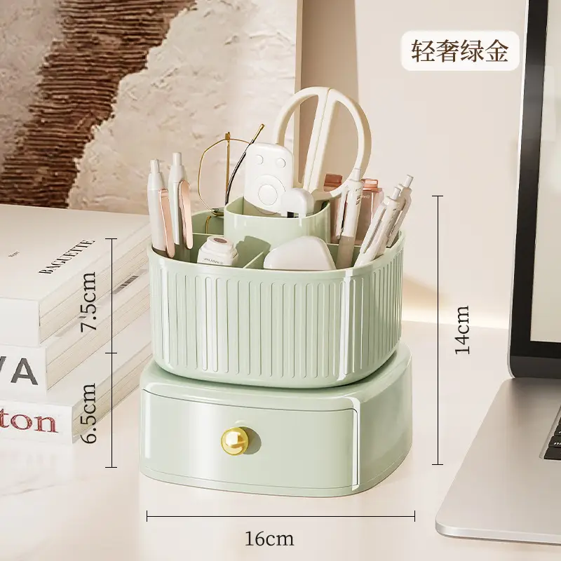 Rotating Plastic Desk Pen Storage Box Mint Green