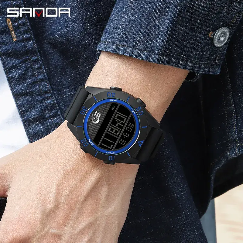 Sanda Black Digital Watch for Youth Sports Multi-Function - Image 7