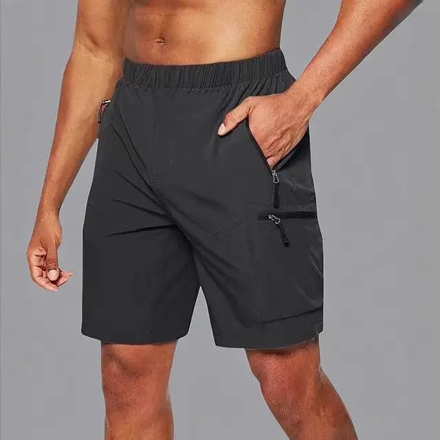 Men's Black Zipper Shorts with Multi-Pockets Large - Image 9