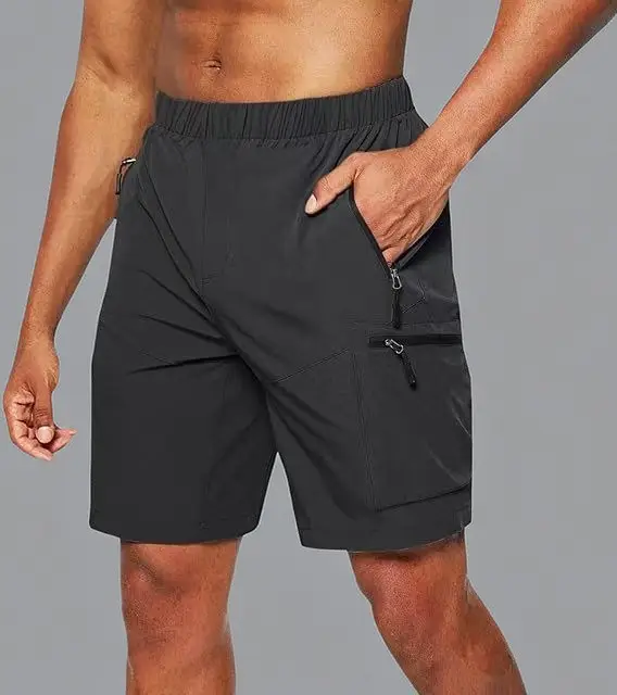 Men's Black Zipper Shorts with Multi-Pockets Large — feature 2