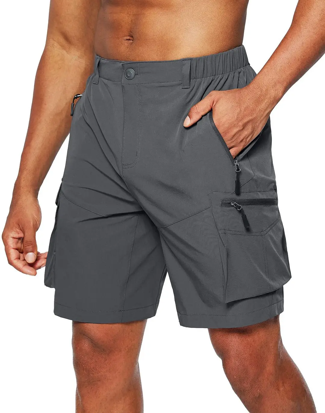 Men's Black Zipper Shorts with Multi-Pockets Large - Image 3