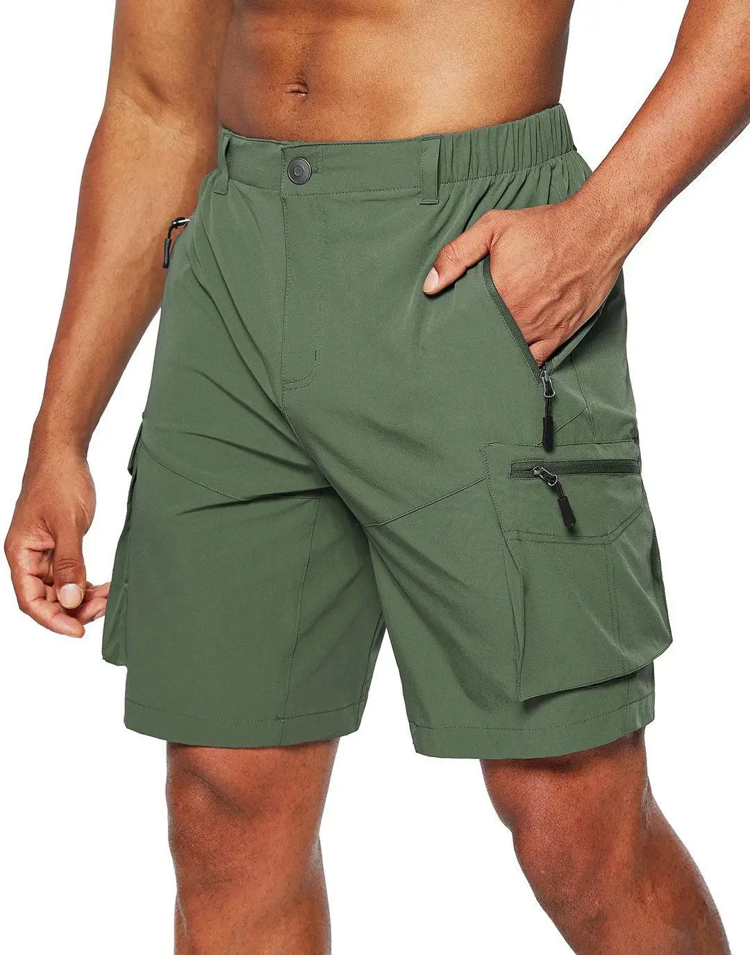 Men's Black Zipper Shorts with Multi-Pockets Large - Image 4