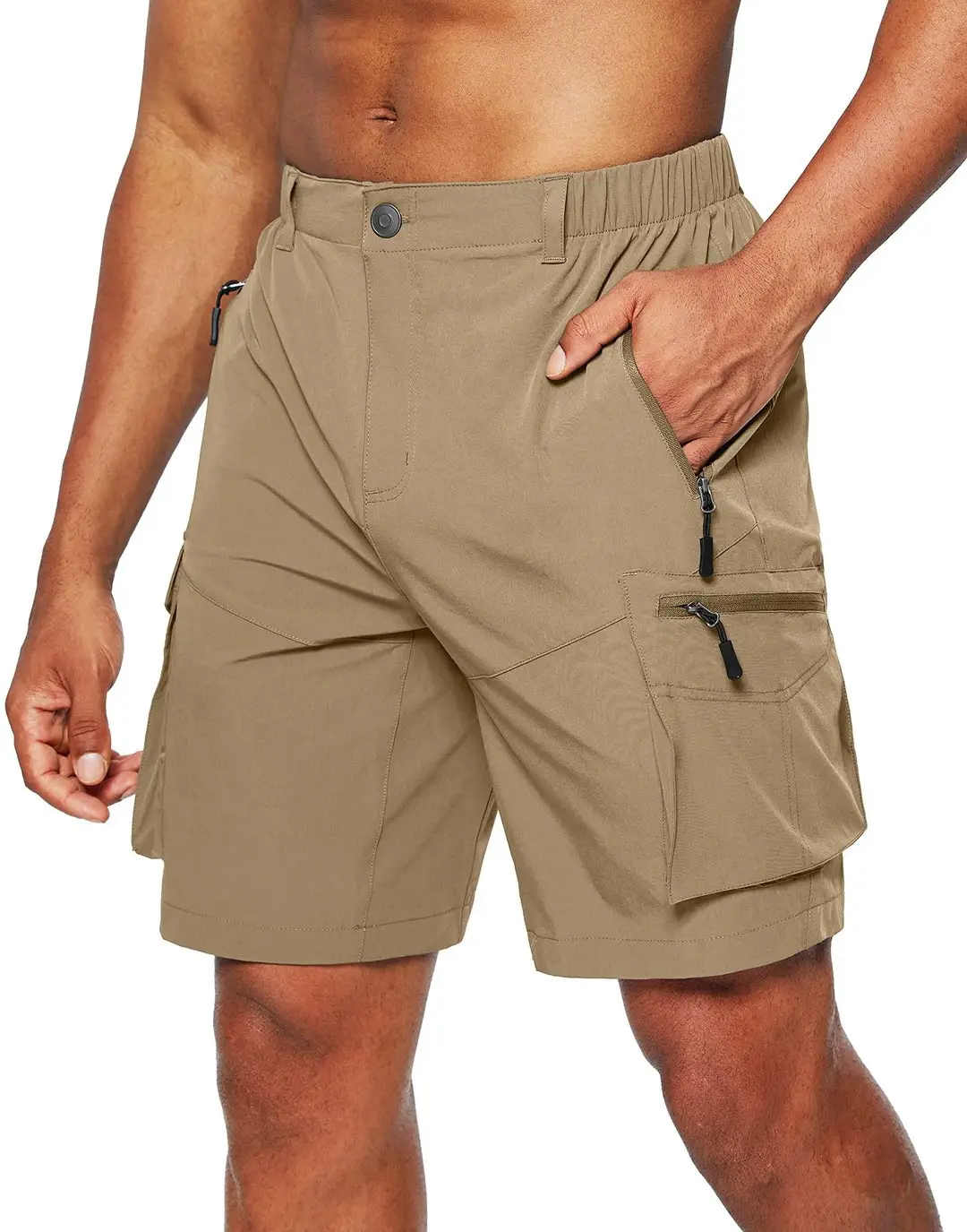 Men's Black Zipper Shorts with Multi-Pockets Large - Image 5