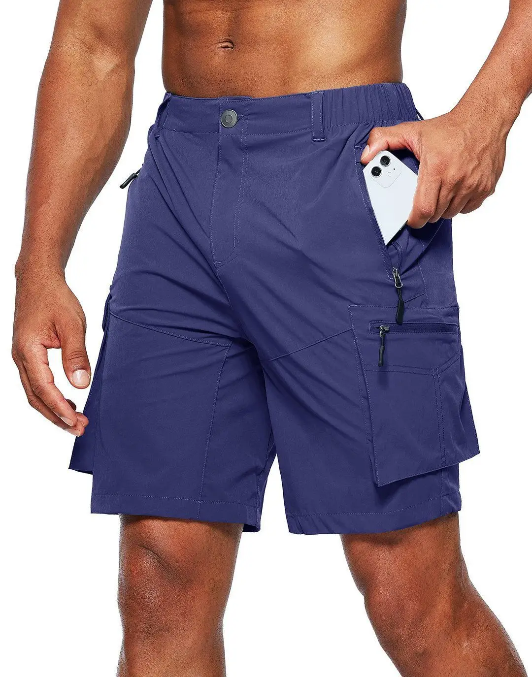 Men's Black Zipper Shorts with Multi-Pockets Large - Image 6