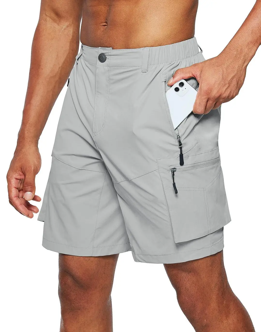 Men's Black Zipper Shorts with Multi-Pockets Large - Image 2