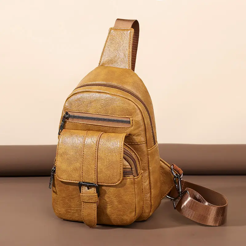 New Women's PU Leather Shoulder Bag Brown Retro Style - Image 3