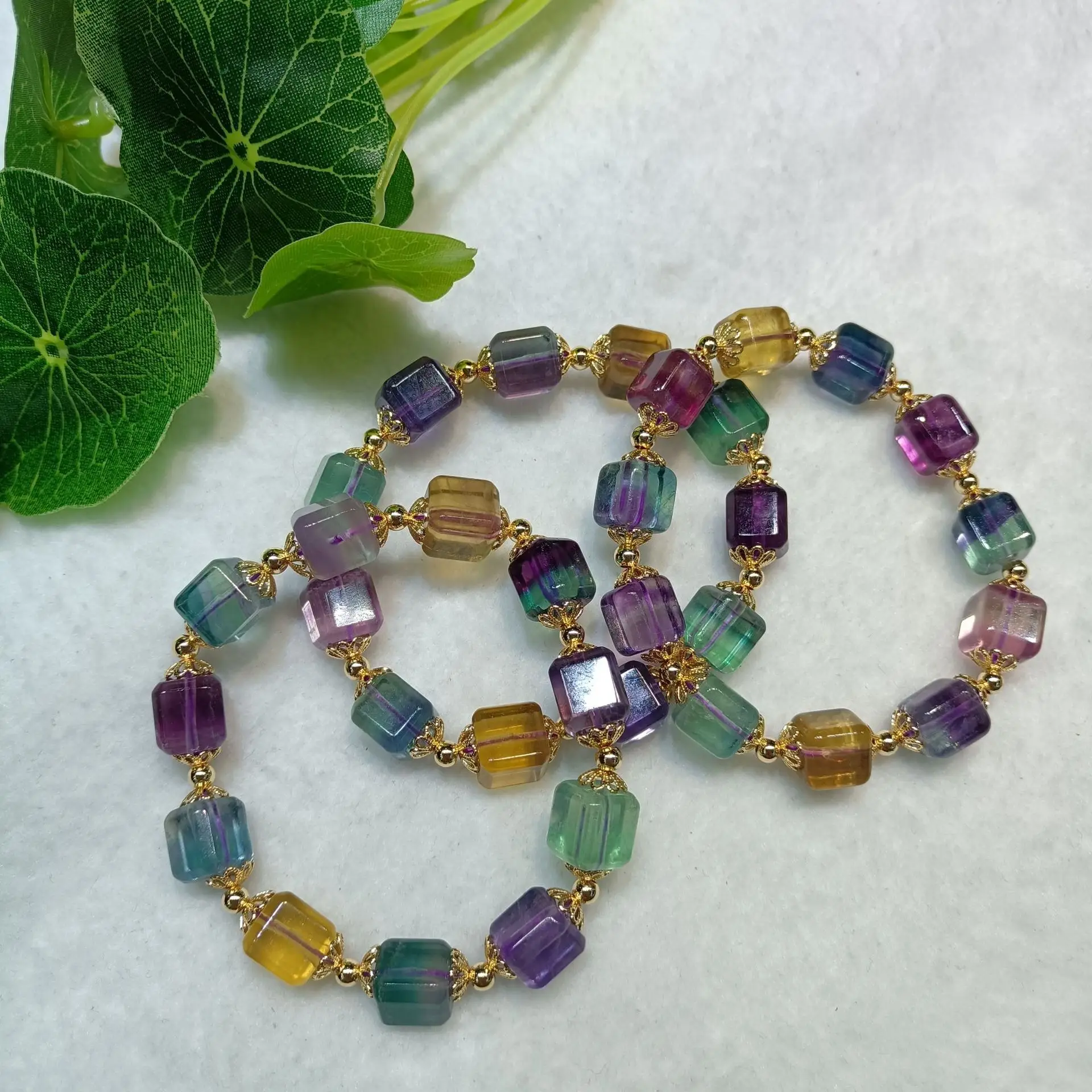 Crystal Jade Colorful Bracelet with 14K Holder & Round Beads - Image 3